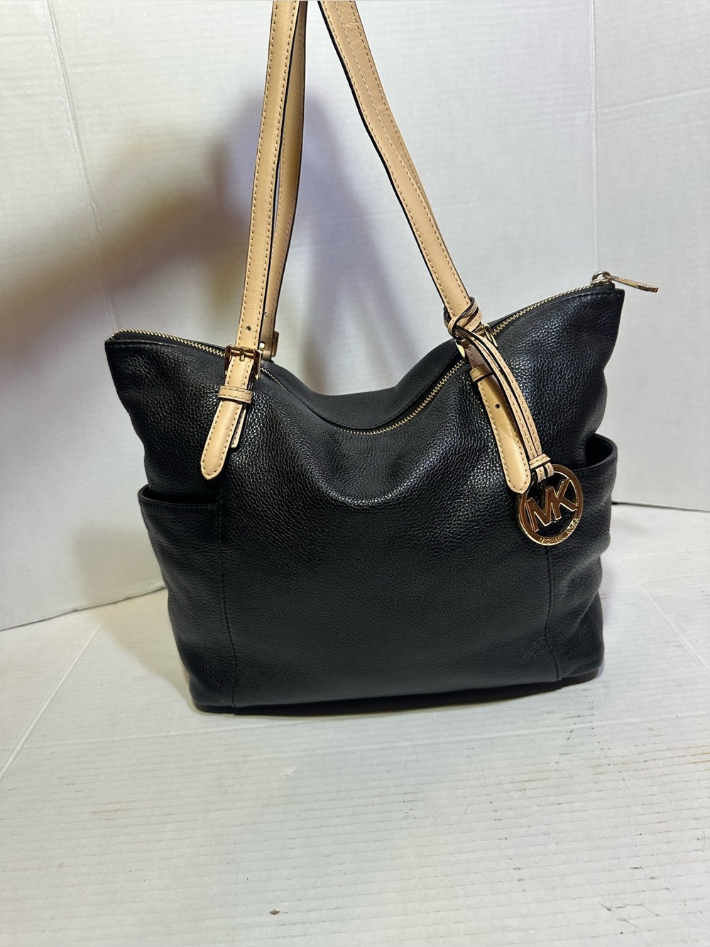 Michael Kors Pebbled Black Leather Tote Shoulder Handbag Medium